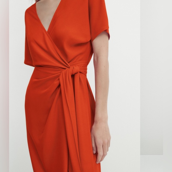 =MassimoDutti- CROSSOVER MIDI DRESS WITH TIE DETAIL In Size M - Picture 3 of 14